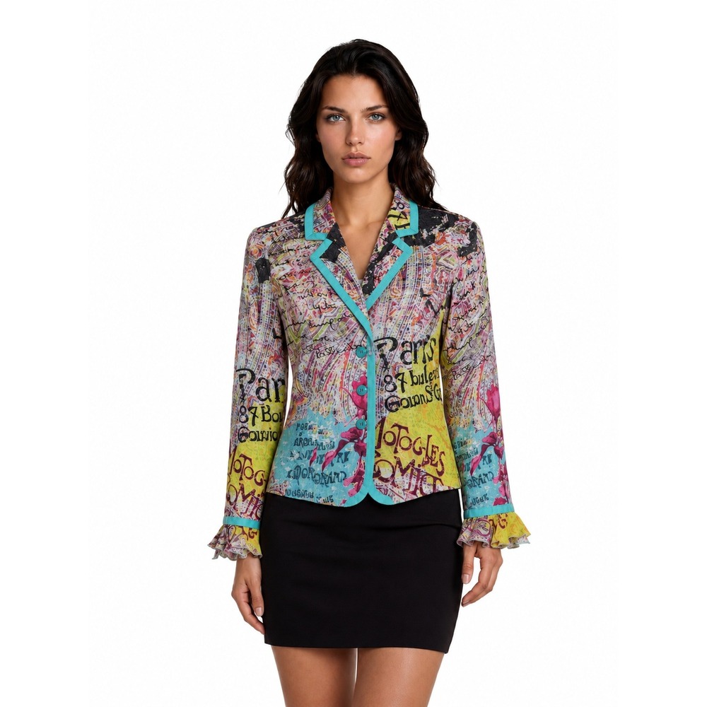 Boho Chic Blazer Women's Size 10 Multicolor Graffiti Paisley Lace Up Back Jacket